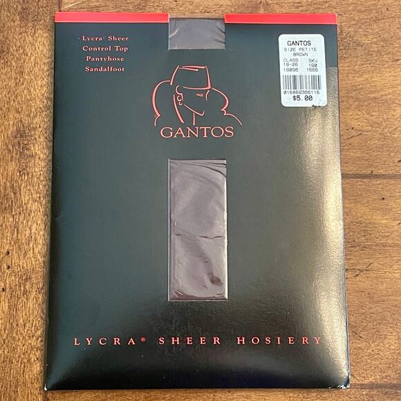 Gantos Pantyhose Lycra Sheer Control Top Size: Petite Color:  Brown Sandalfoot - Picture 1 of 9